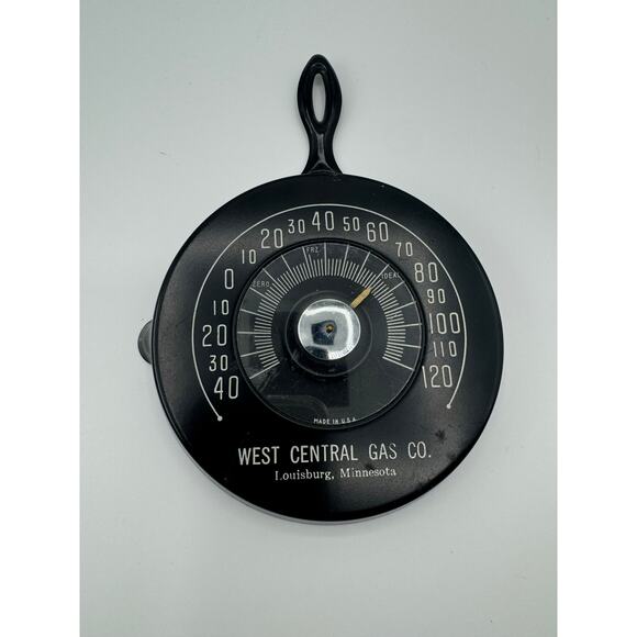Antique 1940’s USA Made Black Skillet Shape 4” Wall Thermometer West Central Gas - Picture 1 of 4